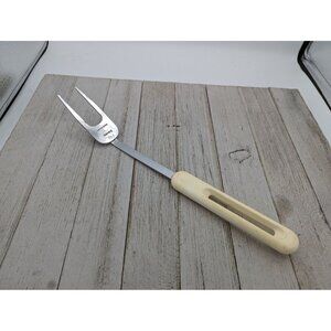 Vintage Bonny 2 Prong Meat Utility Turning Fork 11 3/4" White Handle USA